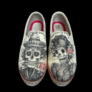Goby Day Of The Dead Sugar Skull Slip On Loafers Shoes Womens 40 US 9-9.5 Grunge